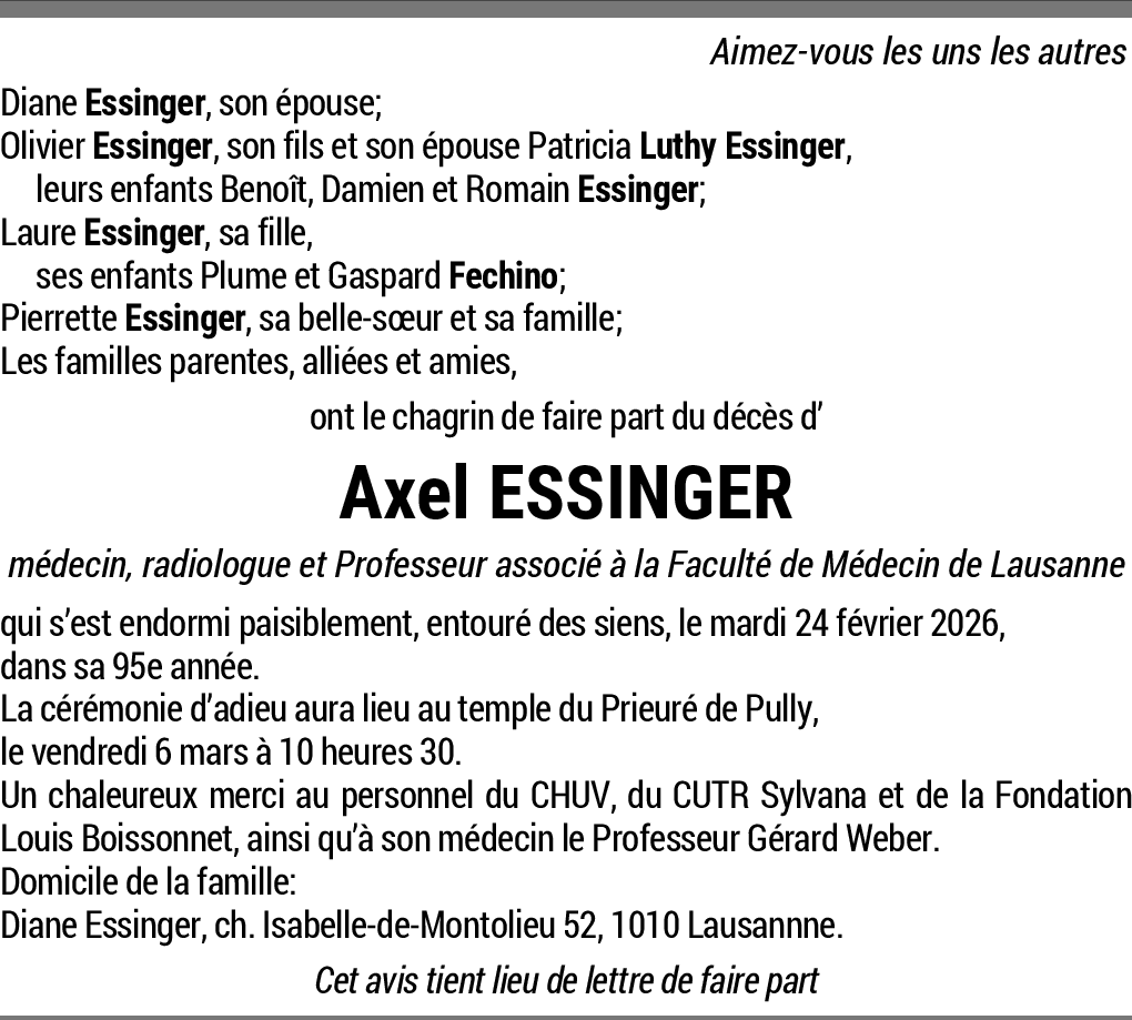 Hommage au Professeur Axel Essinger
